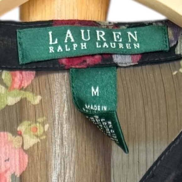Lauren Ralph Lauren Black Floral Button Front Sheer Blouse Sz M - Picture 6 of 6